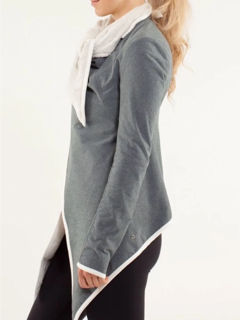 lululemon athletica Gray Draped Jacket with Cream Trim